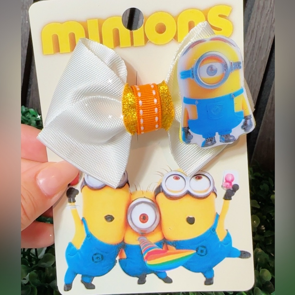 Minions Hair Bow with White and Orange Accents